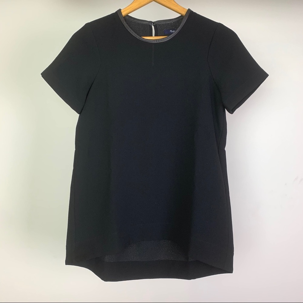Madewell Leather Trim Tailored Tee Black Blouse - Picture 2 of 16